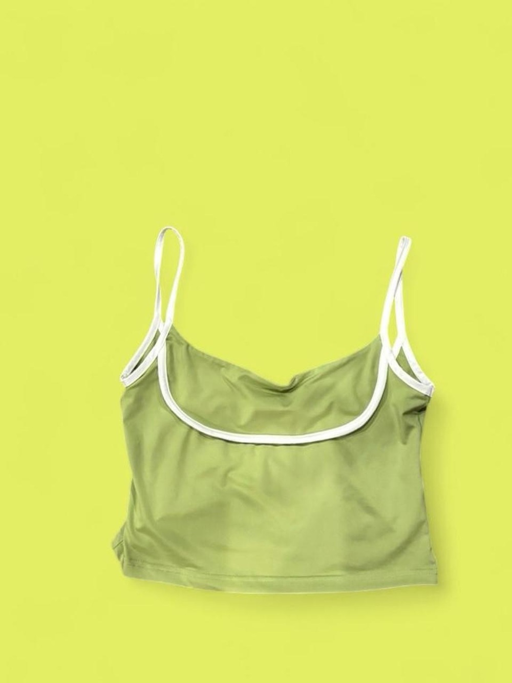 Women’s Olive Green Cowl Neck Tank Top with White Trim